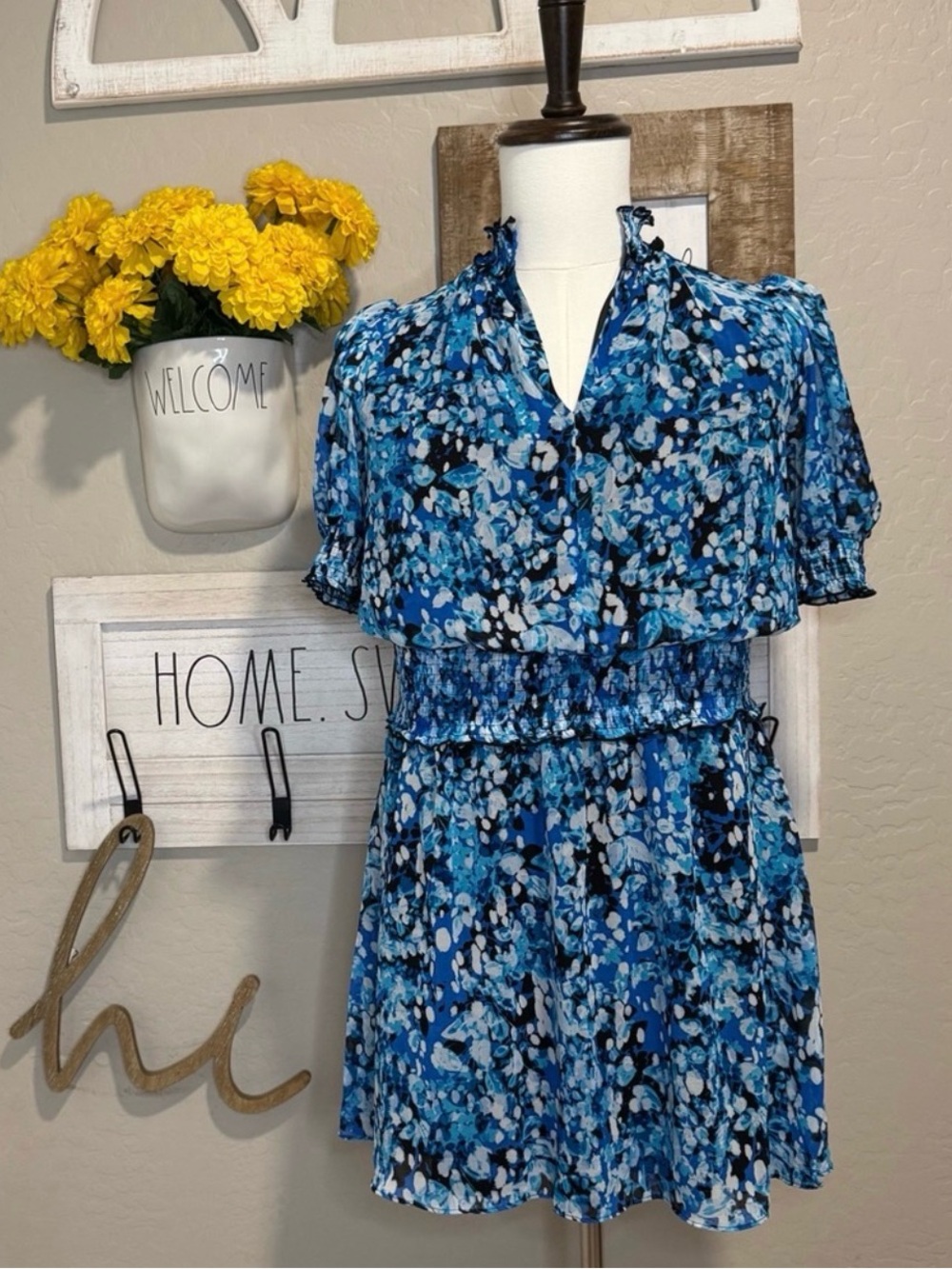 Karl Lagerfeld Women's Blue Smocked A-Line Dress size 2